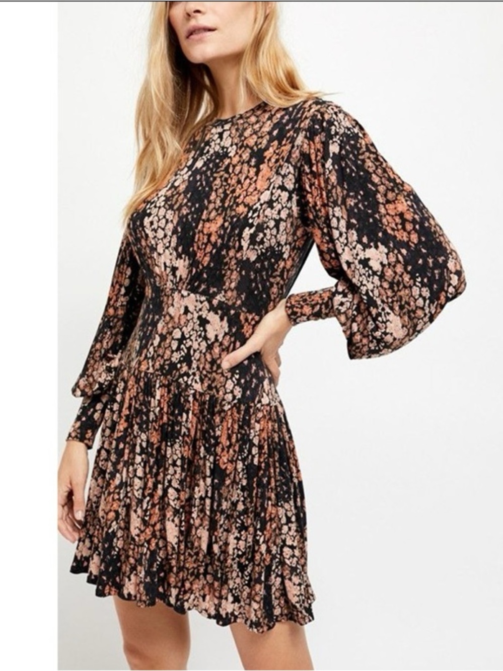 Free People Women's Heartbeats Floral Soft Jersey Mini Dress Small Long Sleeve - Picture 8 of 8